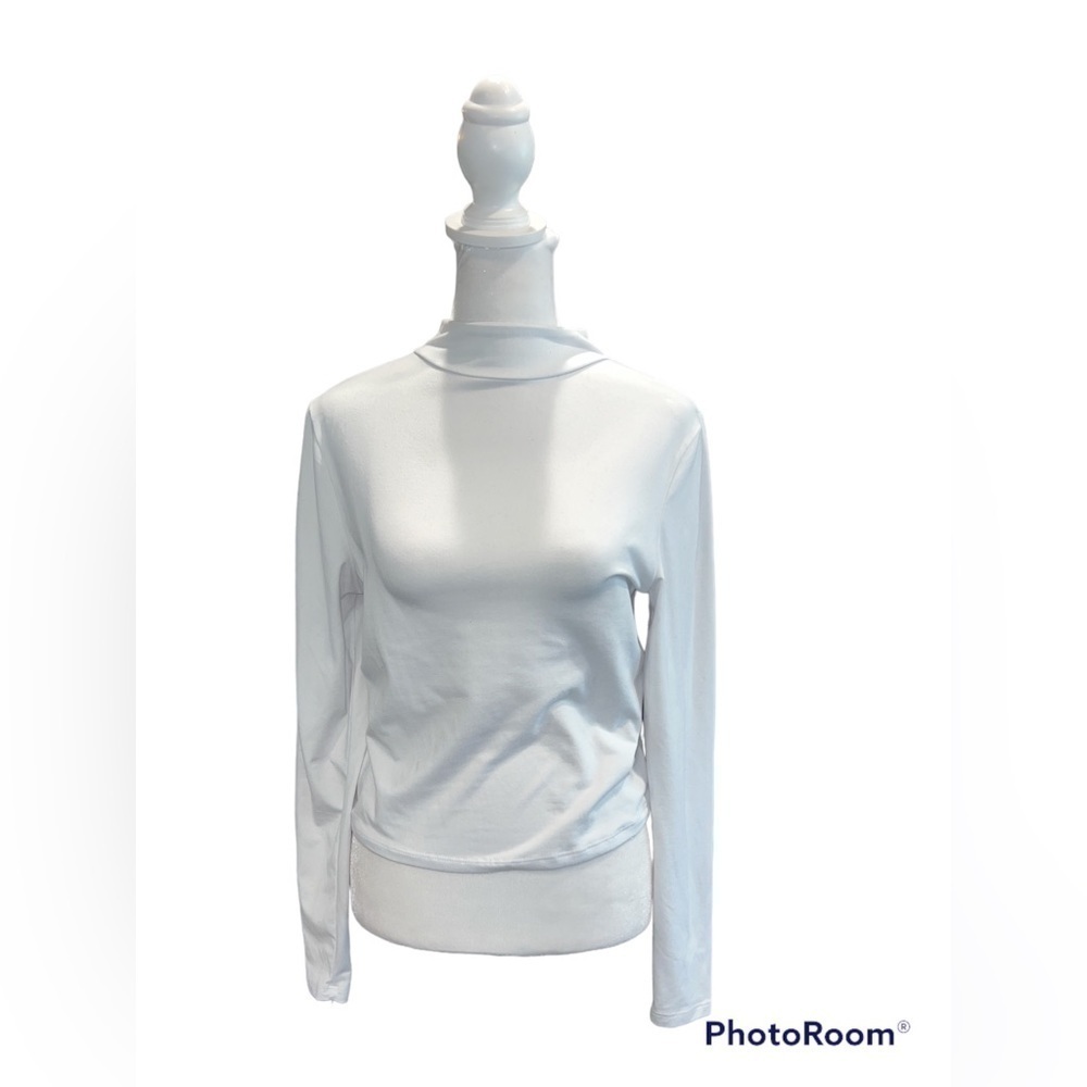 Last Chance !Olivia Rae Womens White Mock Neck Long Sleeve Top Stretch Medium